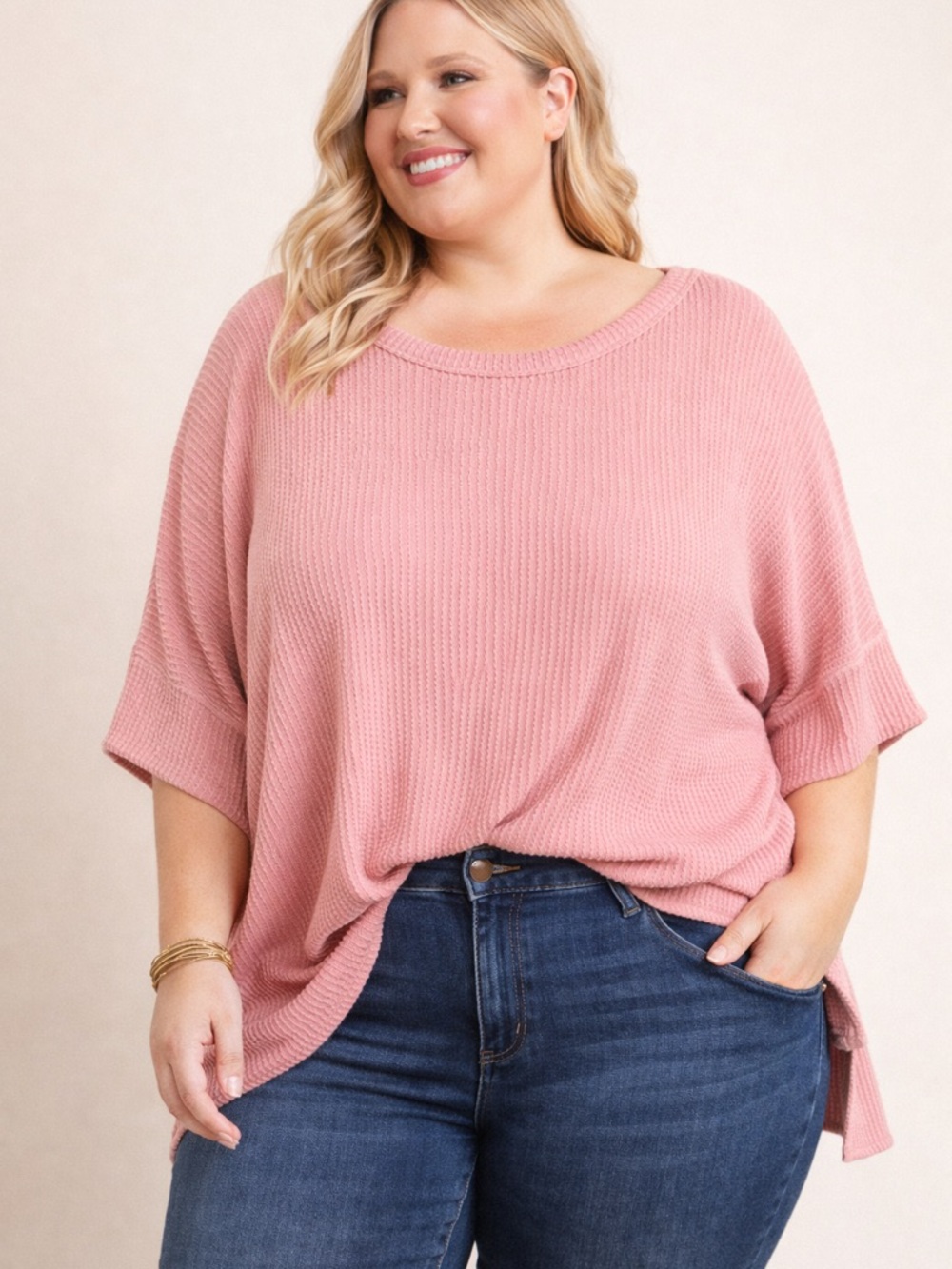 ANDRÉE BY UNIT DUSTY MAUVE Ribbed textured  Short Sleeve Top